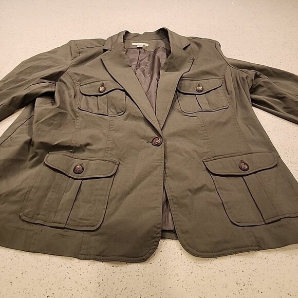 Dress Barn Army Green Jacket Blazer 3x Gold Buttons Stretch - Picture 5 of 9
